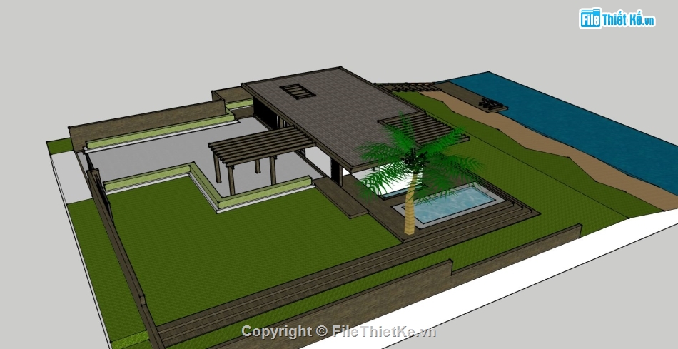 sketchup biệt thự,biệt thự nghỉ dưỡng,thiết kế biệt thự đẹp,biệt thự có bể bơi