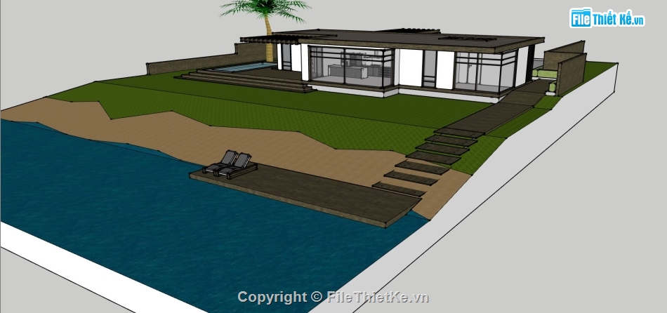 sketchup biệt thự,biệt thự nghỉ dưỡng,thiết kế biệt thự đẹp,biệt thự có bể bơi