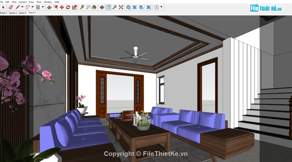 Sketchup phòng khách,File Su chi tiết nội thất,Phòng khách Sketchup,dựng 3d nội thất