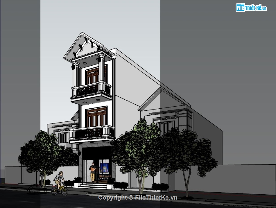 nhà phố 3 tầng,sketchup Nhà phố 3 tầng,model 3dsu nhà phố 3 tầng,bao cảnh nhà phố 3 tầng