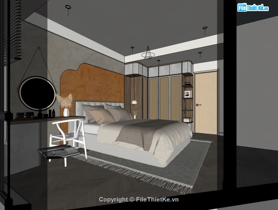 sketchup nội thất căn hộ,nội thất phòng ngủ,sketchup nội thất phòng khách bếp