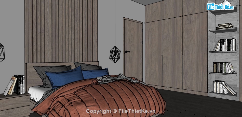sketchup nội thất phòng ngủ,thiết kế phòng ngủ đẹp,phòng ngủ model sketchup