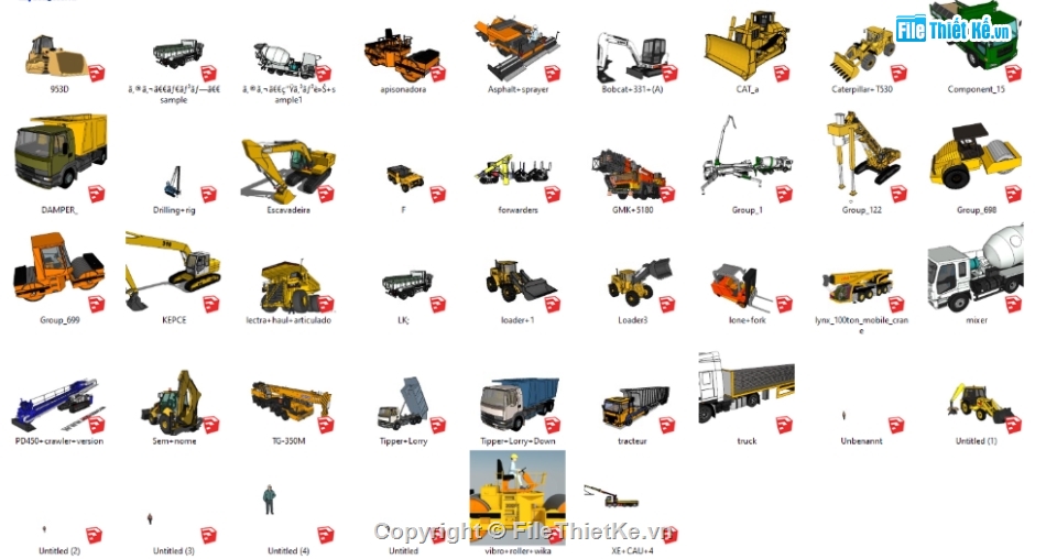 Model Su phương tiện thi công,Sketchup xe thi công,Su máy cẩu,Sketchup máy bê tông,Su xe tải