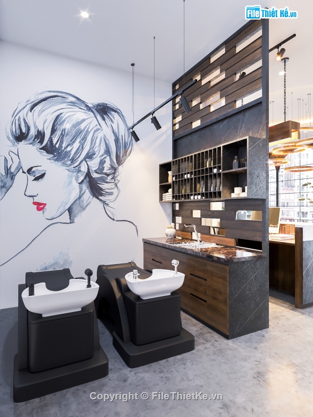 3dmax nội thất,File max nội thất,nội thất quán hair salon,nội thất quán HAIR SALON,HAIR SALON