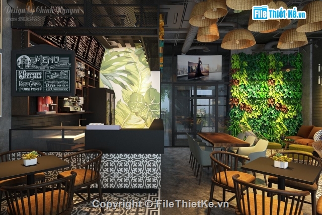 cafe,quán cafe,nội thất quán cafe,3dmax phòng trà