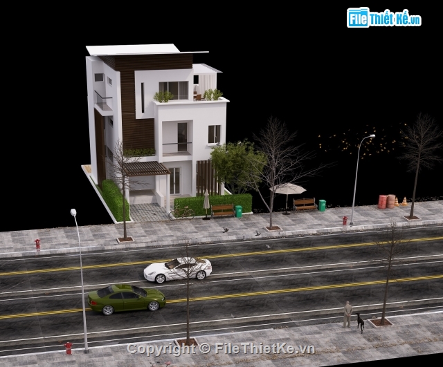 Model 3d,nhà phố 3 tầng,nhà hiện đại,3dmax nhà phố 3 tầng