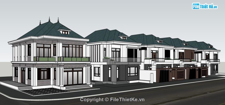 nhà phố SU 2 tầng,SU nhà lô  phố,Phối cảnh nhà mặt phố,lô phố 2 tầng sketchup