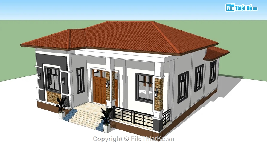 biệt thự 1 tầng,Model sketchup biệt thự,biệt thự sketchup