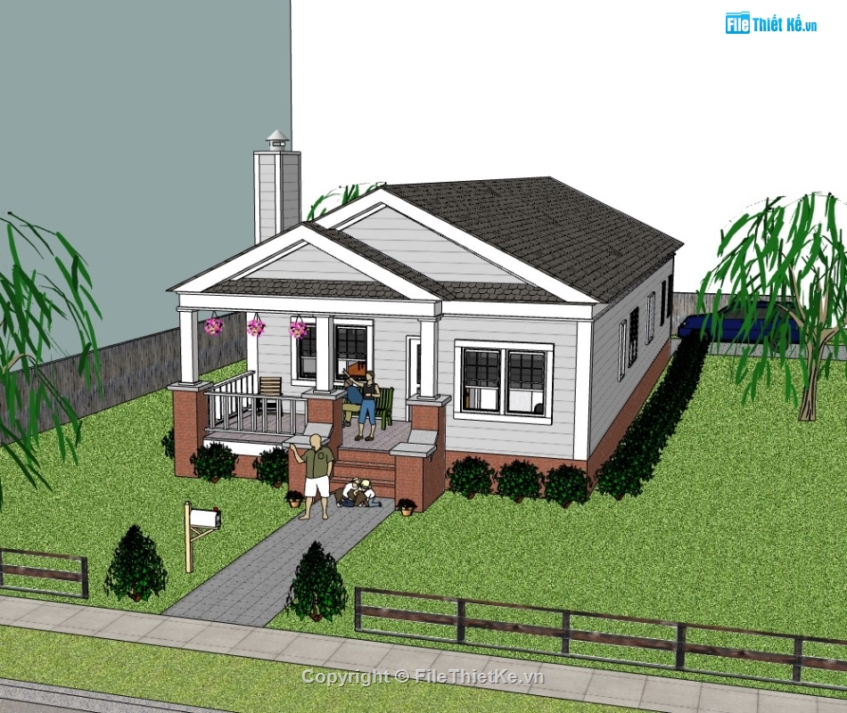 biệt thự 1 tầng,biệt thự sketchup,sketchup biệt thự,sketchup biệt thự 1 tầng,Model sketchup biệt thự