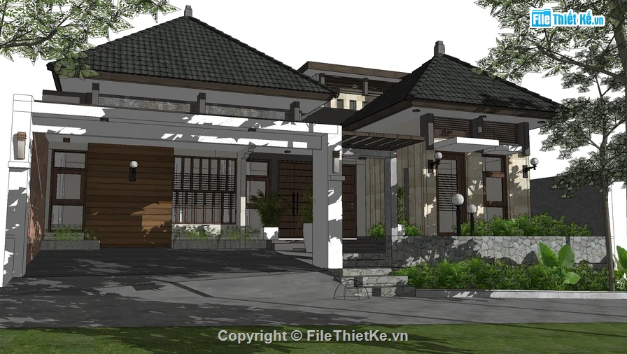 biệt thự 1 tầng,biệt thư 1 tầng,model sketchup biệt thự