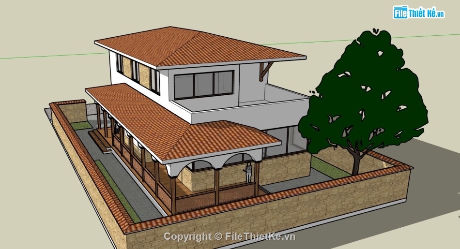 biệt thự 2 tầng 8x17m,mẫu sketchup biệt thự 2 tầng,sketchup biệt thự 2 tầng hiện đại,phối cảnh biệt thự 2 tầng