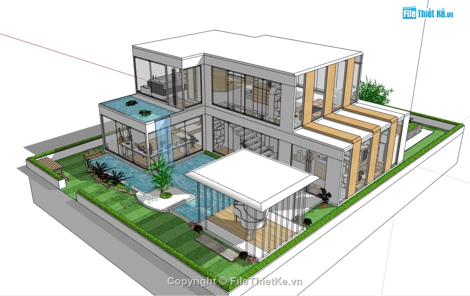 biệt thự 2 tầng,su biệt thự,sketchup biệt thự,biệt thự sketchup