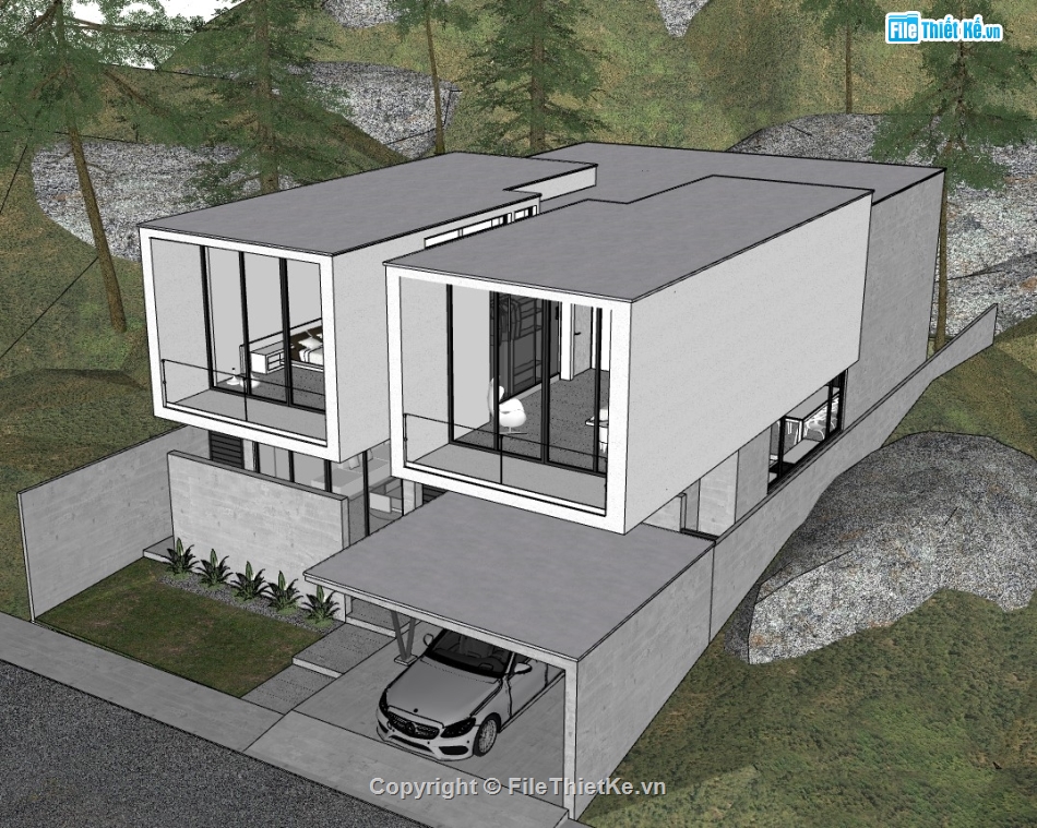 su biệt thự,sketchup biệt thự,su biệt thự 2 tầng