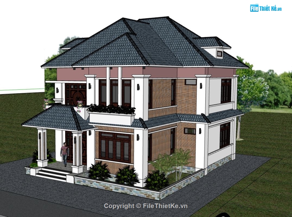 biệt thự 2 tầng,model biệt thự 2 tầng,sketchup biệt thự 2 tầng