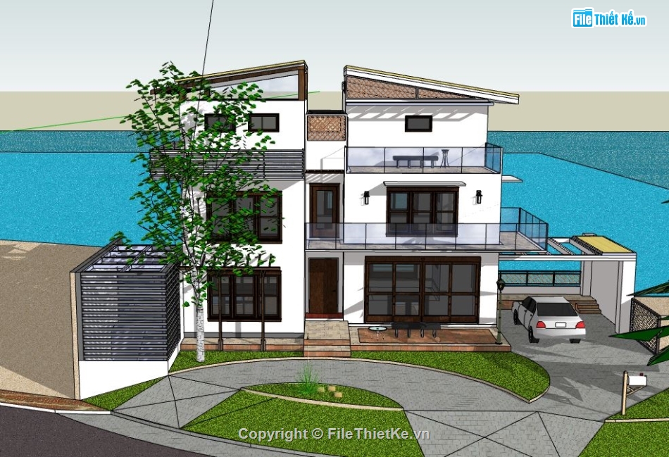 biệt thự 2 tầng,sketchup biệt thự 2 tầng,model su biệt thự 2 tầng