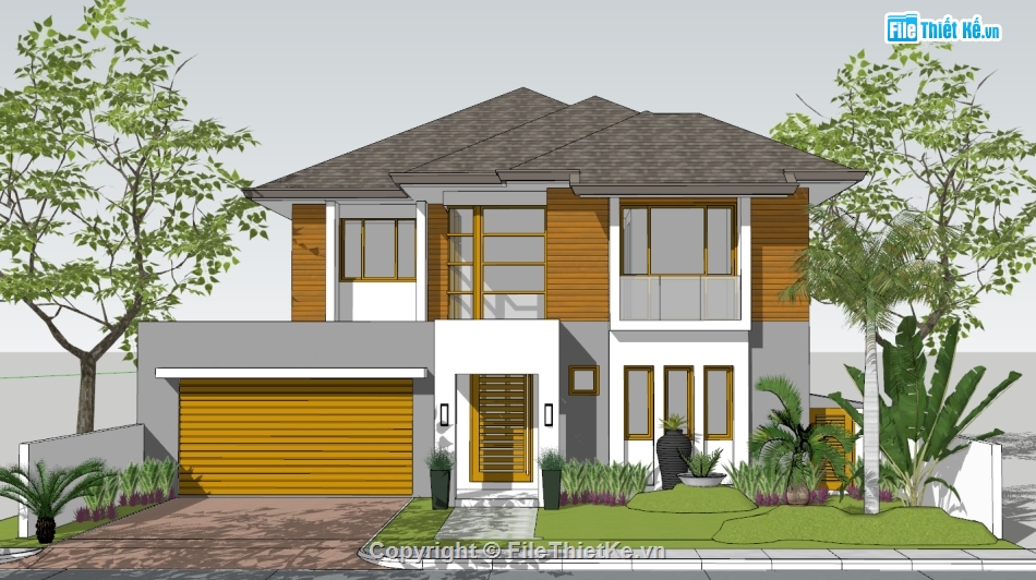 biệt thự 2 tầng,model biệt thự,model sketchup biệt thự