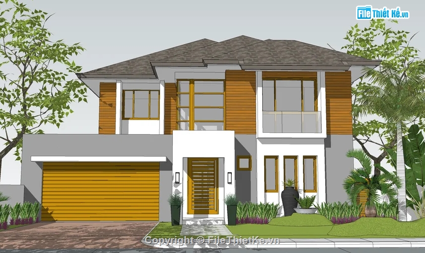 biệt thự 2 tầng,model biệt thự,model sketchup biệt thự