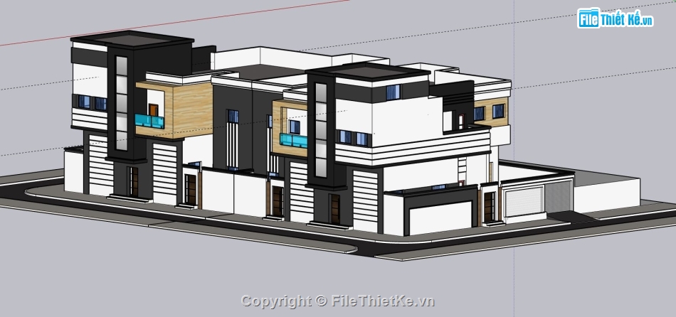 biệt thự 2 tầng,sketchup biệt thự 2 tầng,biệt thự hiện đại,phối cảnh biệt thự 2 tầng