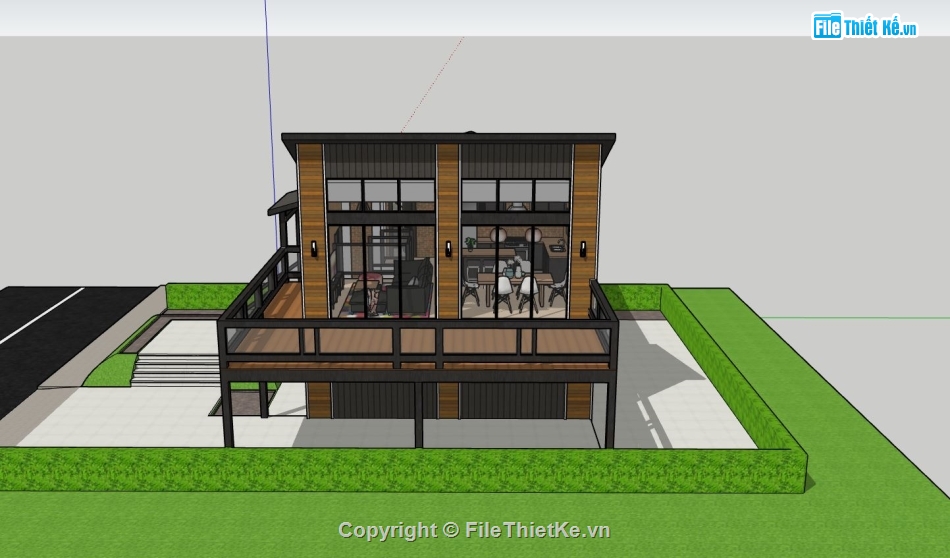 biệt thự 2 tầng,phối cảnh biệt thự 2 tầng,file sketchup biệt thự 2 tầng