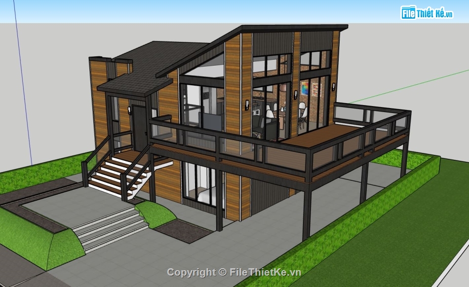 biệt thự 2 tầng,phối cảnh biệt thự 2 tầng,file sketchup biệt thự 2 tầng