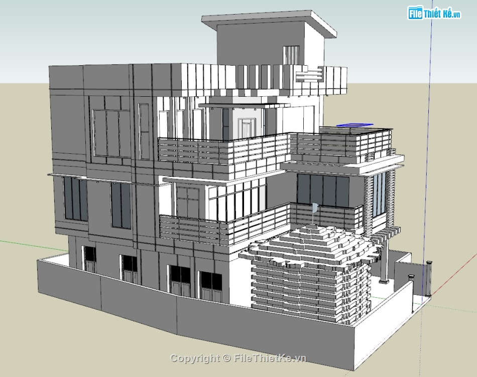 biệt thự 3 tầng,model biệt thự,model sketchup biệt thự 3 tầng