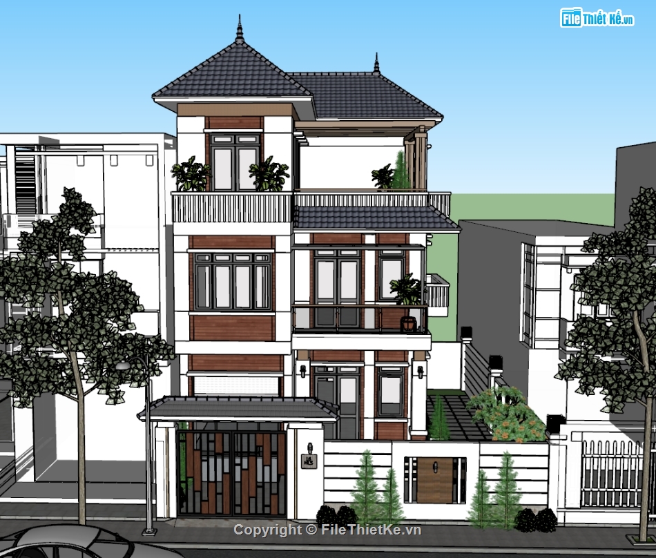 biệt thự 3 tầng,model biệt thự,biệt thự mái nhật