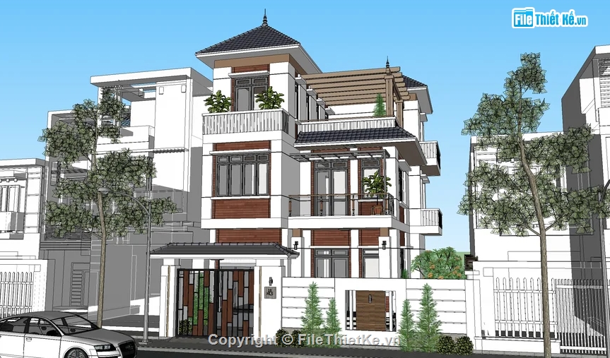 biệt thự 3 tầng,model biệt thự,biệt thự mái nhật