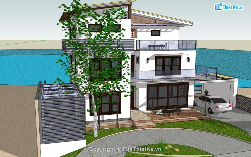 biệt thự 3 tầng sketchup,Model sketchup biệt thự,biệt thự  3 tầng,sketchup biệt thự 3 tầng