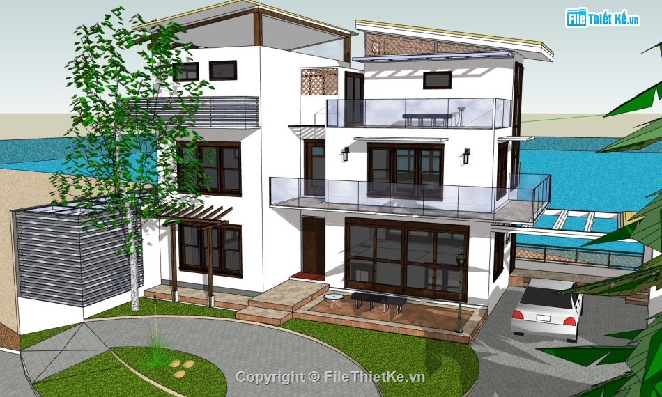 biệt thự 3 tầng sketchup,Model sketchup biệt thự,biệt thự  3 tầng,sketchup biệt thự 3 tầng