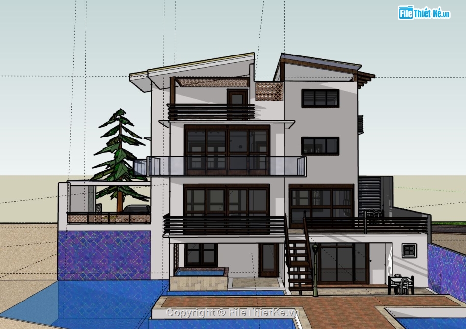 biệt thự 3 tầng sketchup,Model sketchup biệt thự,biệt thự  3 tầng,sketchup biệt thự 3 tầng