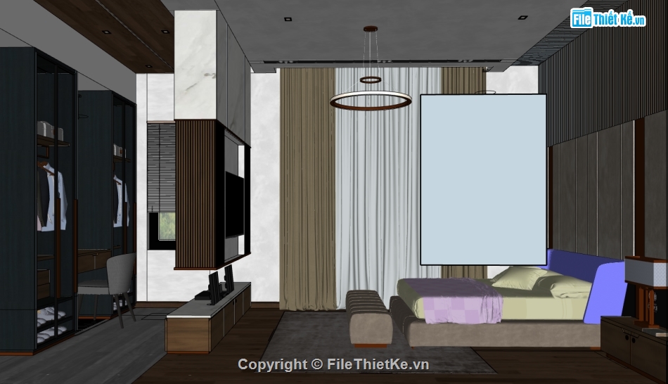 thiết kế phòng ngủ hiện đại,thiết kế phòng ngủ su,Model sketchup phòng ngủ,phòng ngủ hiện đại su