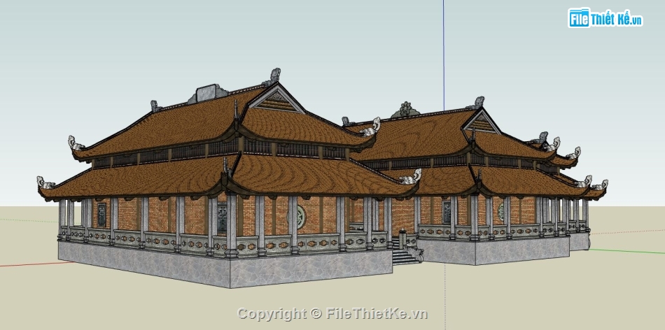 phối cảnh ngôi chùa,model sketchup phối cảnh chùa,dựng 3d phối cảnh chùa