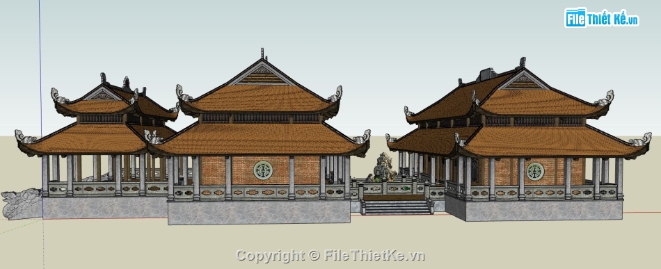 phối cảnh ngôi chùa,model sketchup phối cảnh chùa,dựng 3d phối cảnh chùa