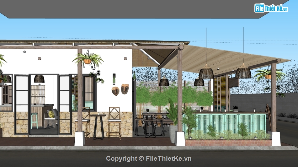 sketchup nội thất quán,file sketchup quán cafe,model 3dsu dựng quán coffee