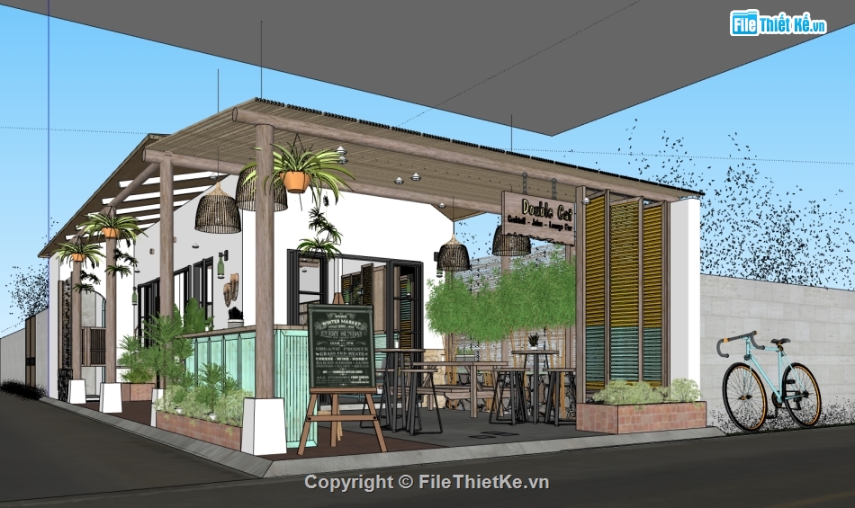 sketchup nội thất quán,file sketchup quán cafe,model 3dsu dựng quán coffee