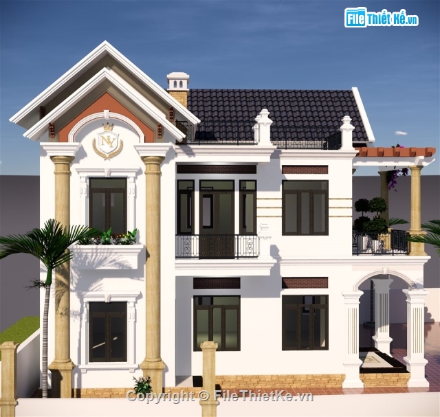 biệt thự 2 tầng,Sketchup biệt thự 2 tầng 2019,mẫu biệt thự sketchup