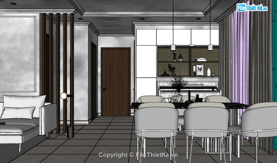 phòng khách bếp,file sketchup phòng khách,Model 3d phòng khách,Model sketchup phòng khách,20 mẫu phòng khách,phòng bếp