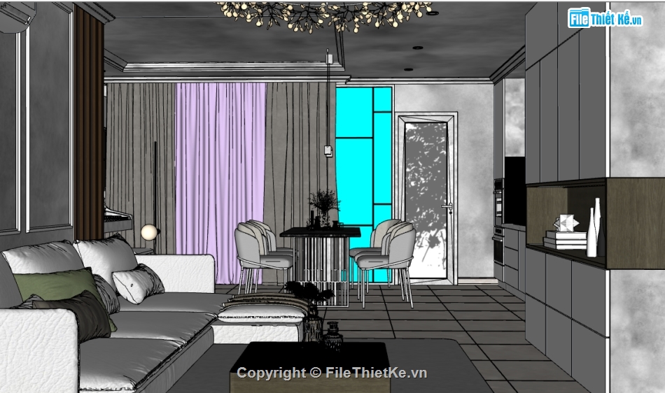 phòng khách bếp,file sketchup phòng khách,Model 3d phòng khách,Model sketchup phòng khách,20 mẫu phòng khách,phòng bếp