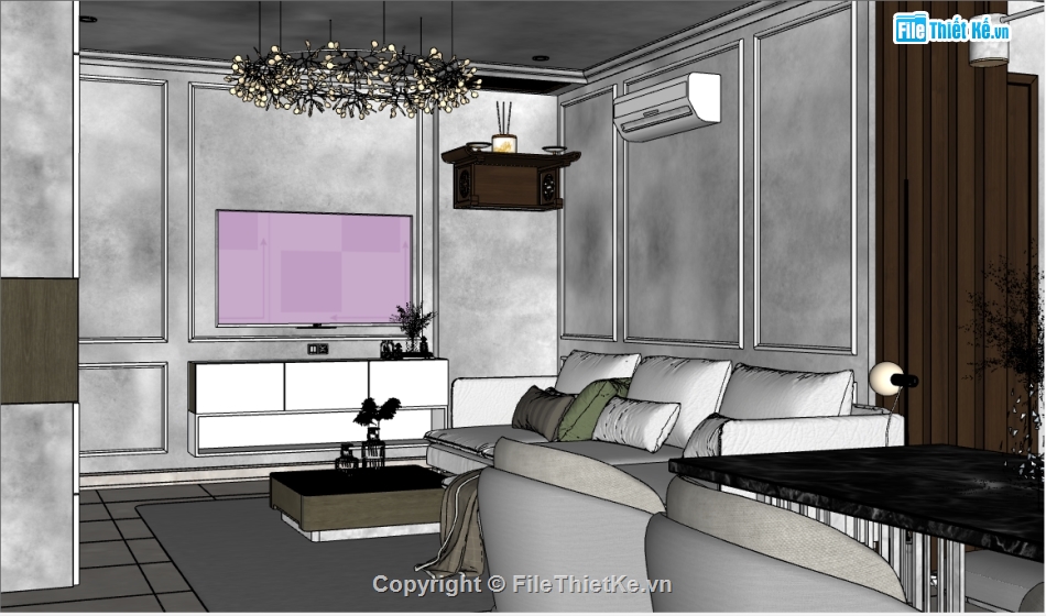 phòng khách bếp,file sketchup phòng khách,Model 3d phòng khách,Model sketchup phòng khách,20 mẫu phòng khách,phòng bếp