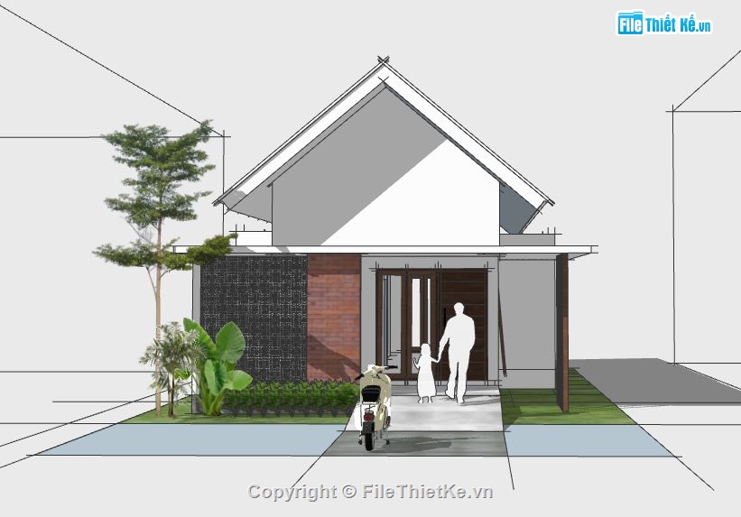 sketchup nhà 1 tầng,Model sketchup nhà 1 tầng,bản vẽ nhà 1 tầng,file sketchup 1 tầng