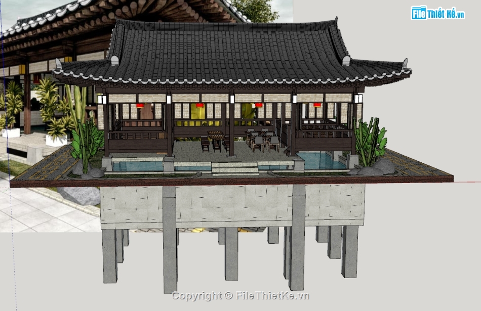 phong cách cổ điển,model nhà ăn,model sketchup nhà ăn