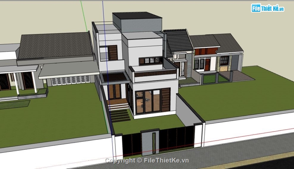 sketchup nhà cấp 4,nhà cấp 4 gác lửng,File sketchup nhà cấp 4,nhà cấp 4 sketchup,Model nhà cấp 4