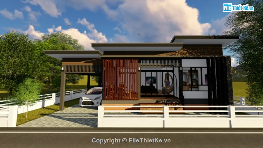 nhà 1 tầng,Model nhà phố đẹp,nhà phố sketchup