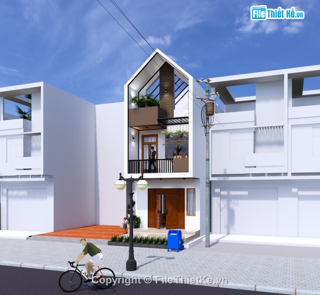 nhà phố đẹp,nhà phố 2 tầng đẹp,Model nhà phố đẹp,Sketchip nhà phố 2 tầng,nhà phố 2 tầng mái chéo