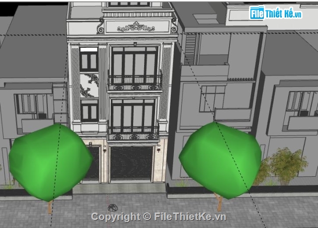 nhà phố 3 tầng,nhà phố sketchup,file nhà phố sketchup