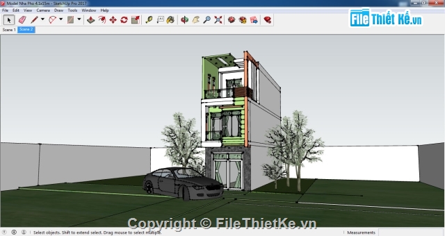 Model sketchup nhà phố 4x15m,Model sketchup nhà hiện đại,Model sketchup nhà phố 3 tầng,Model nhà phố đẹp,mẫu nhà 5 x 5m,Nhà ở hiện đại