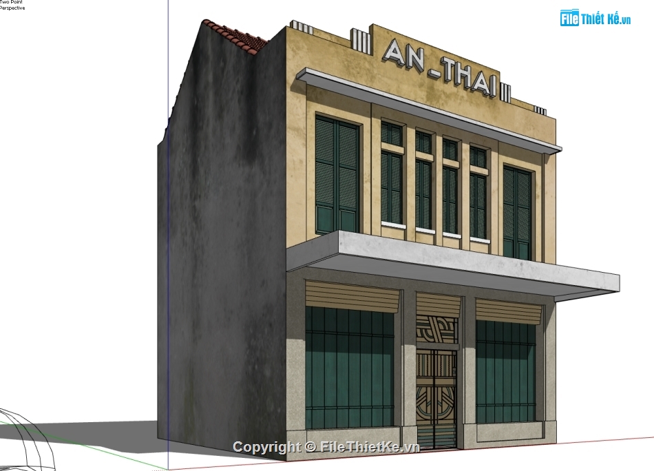 nhà 2 tầng file su,model su nhà phố cổ,model 3d nhà cổ hà nội