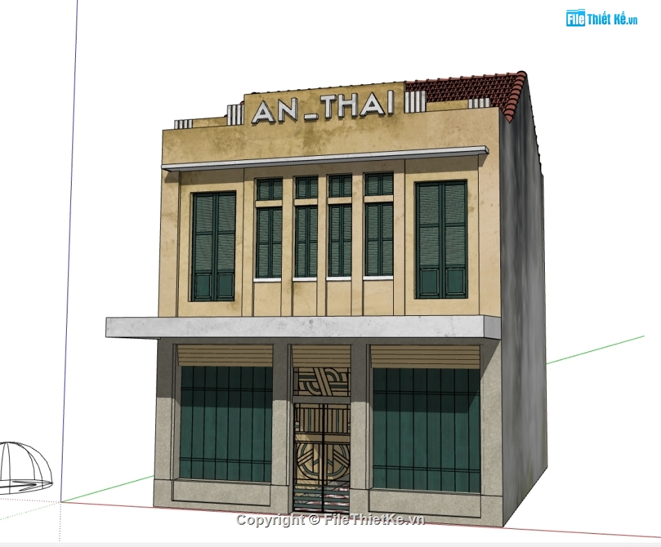 nhà 2 tầng file su,model su nhà phố cổ,model 3d nhà cổ hà nội