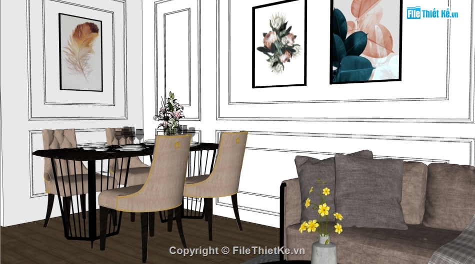 file su nội thất chung cư,sketchup nội thất khách bếp,mẫu dựng 3dsu khách bếp,sketchup nội thất chung cư