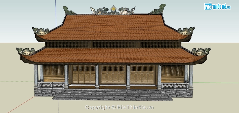 phối cảnh chùa,model chùa sketchup,mẫu 3d sketchup chùa